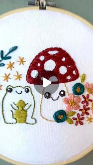 thistlesandrainbows | Video Tutorial ✅ Kits Packed ✅  Who’s ready to make the cutest pattern ever?   Kawaii Mushroom & Frog embroidery pattern & kits will be... | Instagram Embroidery Mushrooms Free Pattern, Embroidery Mushrooms, Frog Embroidery, Cottagecore Embroidery, Kawaii Mushroom, Mushroom Embroidery, Cottagecore Kawaii, Mushroom Frog, Learn Embroidery