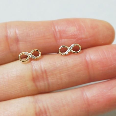 Small Ear Studs Design Gold, Ear Studs Gold Designs, Infinity Earrings Studs, Gold Earrings Designs For Daily Use For Girls, Infinity Earrings Gold, Gold Studs Designs, Tiny Stud Earrings Gold, Ear Rings For Kids Gold, Gold Small Earrings Studs