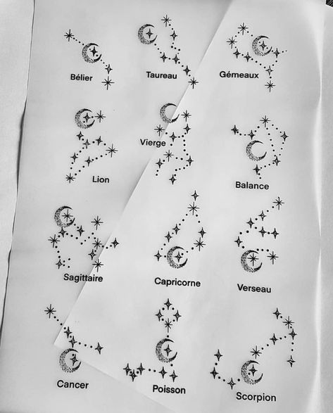 Gemini Celestial Tattoo, Tattoo Ideas Constellations, Elegant Women Tattoos, Zodiac Constellations Tattoo, Horoscope Signs Tattoos, Zodiac Constellation Tattoo, Tattoo Ideas Astrology, Zodiac Tattoo Ideas, Star Constellation Tattoo