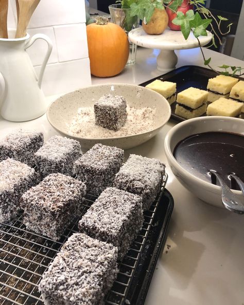 Australian Lamingtons | The Lemon Apron Lemmingtons Recipe Easy, Australian Lamingtons, Chocolate Lamingtons, Travel Desserts, Lamington Cake Recipe, Coffee Shop Menu Board, Lamingtons Recipe, Cake Squares, Coconut Baking