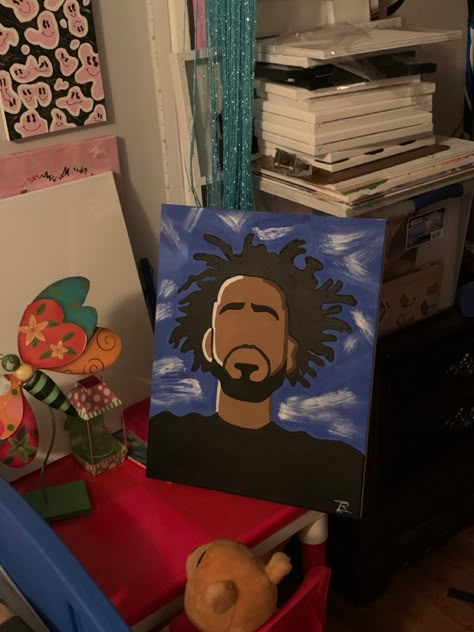 Canvas Art Designs Jcole Rapper Painting, J Cole Painting Easy, J Cole Painting, J Cole Portrait, J Cole Drawing, J.cole Art, J Cole Art, Wall Drawing Ideas, Room Painting