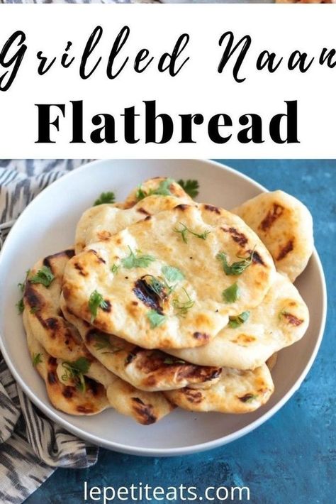 This homemade grilled naan flatbread is SO worth making from scratch, and loaded with yummy toppings like chickpea, avocado and a spicy Harissa yogurt! Naan Flatbread Recipes, Chickpea Avocado, Naan Flatbread, Spiced Chickpeas, Vegetarian Desserts, Best Bread Recipe, Mashed Avocado, Vegetarian Appetizers, Vegetarian Lunch