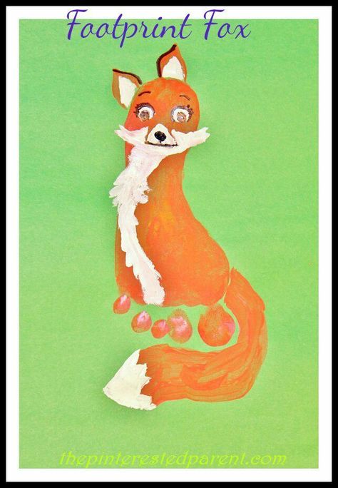 Fox footprint Fox Footprint, Scrapbook Bebe, Friendly Fox, Fox Crafts, Fingerprint Art, Footprint Crafts, Baby Art Projects, Footprint Art, Handprint Crafts