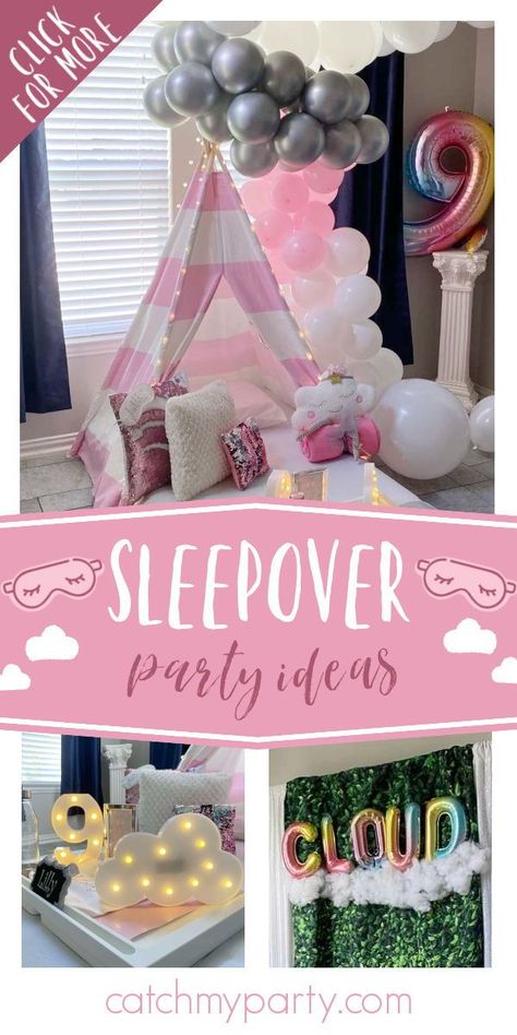 You'll be on cloud 9 when you set eyes on this fantastic sleepover! The teepees are wonderful! See more party ideas and share yours at CatchMyParty.com Cloud Nine Sleepover Party, Cloud 9 Slumber Party, Cloud 9 Birthday Party Sleepover, Cloud 9 Birthday Party Ideas Sleepover, Cloud 9 Sleepover Party, Cloud 9 Birthday Party Ideas Girl, Cloud 9 Birthday Party Ideas Food, On Cloud 9 Birthday Party, Cloud Nine Birthday Party