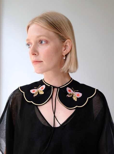 Embroidered Illustration, Collar Outfits, Statement Collar, Removable Collar, Market Dress, Big Collar, Olivia Black, Embroidered Collars, Detachable Collar