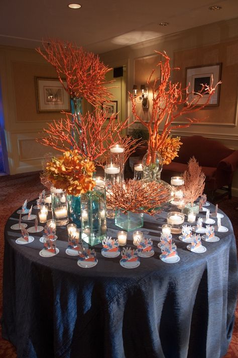 Coral Reef Theme Party, Coral Reef Centerpieces Ocean Party, Underwater Theme Centerpieces, Sea Themed Centerpieces, Coral Theme Party, Coral Reef Centerpieces, Underwater Centerpieces, Ocean Centerpieces, Coral Anniversary