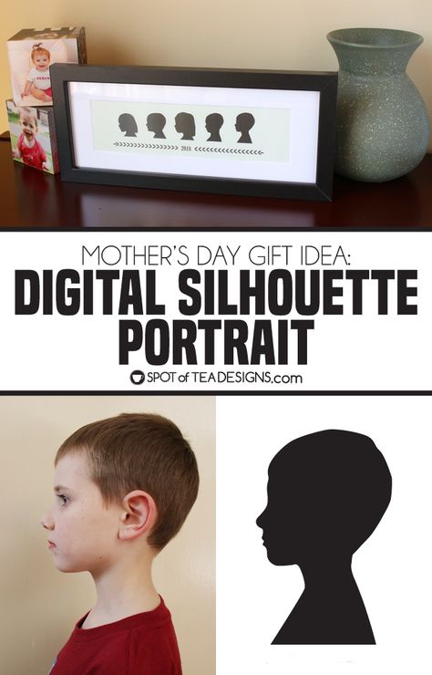 Mother's Day Gift Idea: Digital silhouette portrait of all the grandkids | spotofteadesigns.com Diy Vinyl Projects, Surprise Ideas, Diy Mother's Day Crafts, Silhouette Gifts, Kids Silhouette, Volunteer Gifts, Silhouette Diy, Tea Design, Mothers Day Crafts For Kids