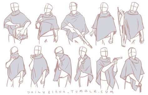 dailyriana:“I finally managed to acquire a poncho in the style of the ones my characters in my comic wear and these are the first in a series of studies of it I’m making. Ponchos are very unusual and it’s wonderful that I no longer have to guess how... Poncho Reference, Poncho Drawing, Shawl Drawing, Artist Advice, Poncho Tutorial, Clothing Study, Clothes Drawing, Viria, Drawing Clothes