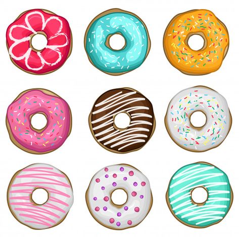 Stock vector set of donuts | Premium Vector #Freepik #vector #background #food #menu #icon Sticker Design Ideas, Donut Drawing, Home Vibes, Background Food, Kindergarten Classroom Decor, 귀여운 음식 그림, Vibrant Home, Easy Drawing Tutorial, Cute Food Drawings