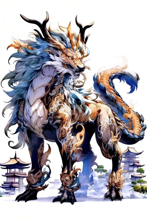 Qilin Kirin Fantasy Art, Qilin Mythical Creatures, Qilin Art, Kirin Art, Qilin Kirin, Chinese Dragon Art, Mythical Monsters, Image Spiderman, Mythical Creatures Fantasy