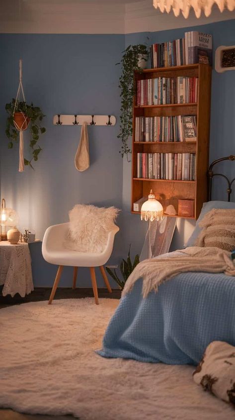 40  Blue Cozy Bedroom Ideas you will Love Blue Bedroom Theme, Blue Wall Colors Bedroom, Warm Blue Bedroom, Blue Cozy Bedroom, Blue Walls Bedroom, Blue Wall Bedroom, Bedroom Blue Walls, Cozy Blue Bedroom, Cool Loft Beds