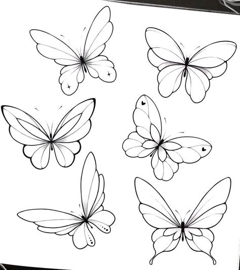 Retro Flower Painting Ideas, Butterfly Art Simple, Simple Butterfly Drawing Outline, Butterfly Tattoo Designs Drawing, Line Work Butterfly, Butterfly Design Drawing, Simple Butterfly Drawing, Floral Drawing Design, Butterfly Drawing Outline