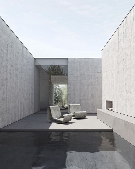 Concrete Cabin, Brutalist House, Concrete Architecture, Casa Country, Internal Courtyard, Concrete House, An Architect, Plunge Pool, Brutalism