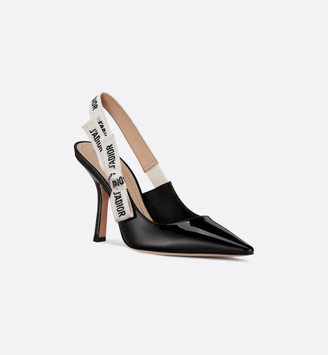 J'Adior slingback in black patent calfskin leather - Shoes - Women's Fashion | DIOR Dior Slingback, Dior Shoes Heels, Dior Atelier, Ribbon Flats, Shoes World, Christian Dior Couture, Bow Flats, Dior Shoes, Slingback Heel