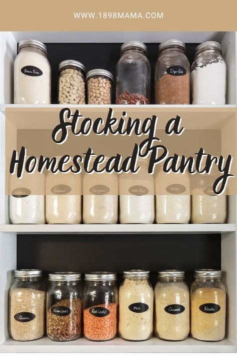 Here’s how to stock a homestead pantry in a practical way that will set you up for success in everyday life, a natural disaster, and in emergency (think 2020) situations. Having pantry staples on hand is a great way to keep from having to run to the local grocery store on a regular basis. A little planning gives you the best chance to making sure you have the food items on your pantry shelves for a stocked homestead pantry. Baking Pantry Staples, Bulk Pantry Staples, Pantry Stock Up, Homemade Pantry Items, Stocking Up On Food, Homesteading Pantry Staples, Pantry Prepping, Must Have Food Items, Bulk Food Storage Ideas