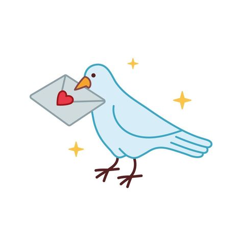 Carrier Pigeon Illustration, Cute Pigeon Drawing, Love Letter Illustration, Love Letter Envelope, Carrier Pigeon, Flying Pigeon, Cute Pigeon, Friends Stickers, Patchwork Ideas