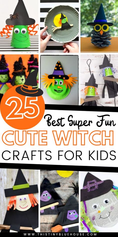 Get kids super excited about Halloween with these non scary witch Halloween crafts. With 20+ witch crafts to choose from these crafts are guarnateed fun! #halloweencrafts #halloweencraftsforkids #witchcrafts #witchcraftsforkids #easyhalloweencraftsforkids #nonscaryhalloweencrafts Witch Crafts For Kids, Diy Witch, Diy Halloween Treats, Witch Crafts, Thanksgiving Crafts Diy, Craft Halloween, Halloween Toddler, October Crafts, Halloween Preschool