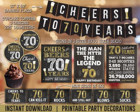 Cheers To 70 Years, Cheers And Beers To 40 Years, 70th Birthday Parties Decorations, 70th Birthday Decorations, 40th Birthday Party Decorations, Printable Party Decorations, Happy 40th Birthday, 70th Birthday Parties, Beer Party