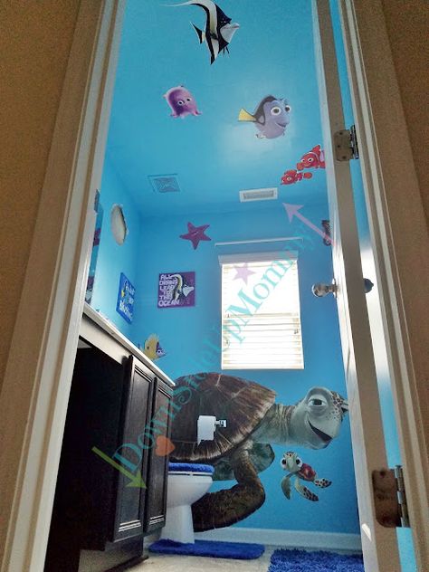 Nemo Bathroom Ideas, Finding Nemo Bathroom Ideas, Finding Nemo Bathroom Decor, Under The Sea Bathroom Ideas, Finding Nemo Bathroom, Nemo Bathroom, Water Bedroom, Bathroom Update Diy, Disney Playroom