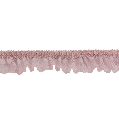 Roses are red, but this Primrose Pink Ruffled Lace Trimming is pink! With just shy of 100 percent stretch, this lace trim features a light pink stitched design along the top that resembles diamonds when stretched, from which point a ruffled lace design with circles descends in a playful, lighthearted display to create this one-inch trim. Due to the high stretch, this youthful trimming is great for an array of applications, from decorating dance costumes to adorning the hemlines, sleeves, and col Design With Circles, Pink Scrapbook, Pink Curtains, Roses Are Red, Mood Fabrics, Dress Forms, Collage Making, Pink Ruffle, Lace Border