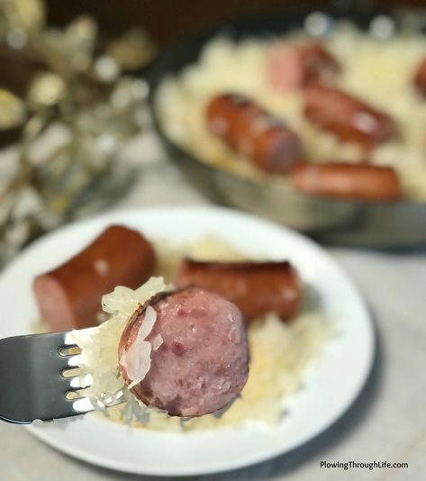 Simple Pork & Sauerkraut Recipes - Plowing Through Life Smoked Sausage And Sauerkraut, Sauerkraut Apples And Sausage, Pork Roast With Sauerkraut And Apples, Sauerkraut For Hot Dogs, Caramel Apple Pork Chops, Sausage Potato Sauerkraut, Pork Sauerkraut, Sausage And Sauerkraut, Pork And Sauerkraut Recipe