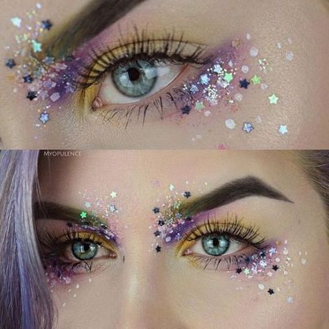 Glittery Makeup, Fantasy Make-up, Make Carnaval, Halloween Make-up Looks, Festival Make Up, Festival Makeup Glitter, Glitter Makeup Looks, Princess Makeup, Festival Glitter