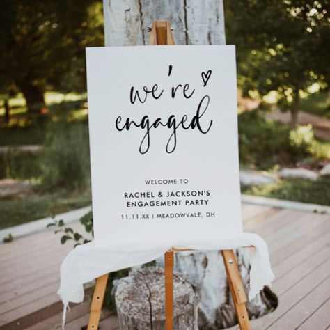 Boho We're Engaged Engagement Party Welcome Sign Ideas For An Engagement Party, Engagement Signs Ideas Diy, Boho Engagement Party Decorations, Engagement Party Signage, Engagement Signs Ideas, Simple Engagement Party Decorations, Small Engagement Party, Engagement Welcome Sign, Rings Teardrop