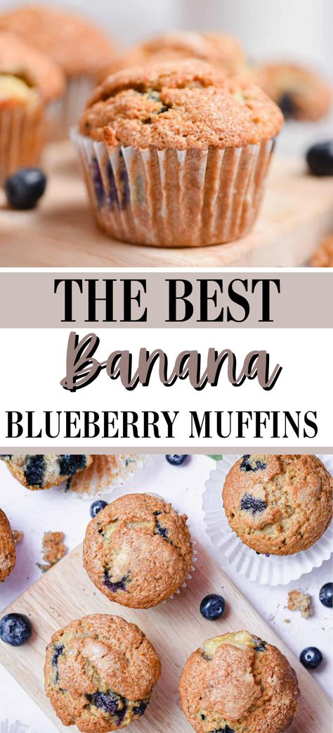 These Banana Blueberry Muffins are a delicious and easy treat that combines the natural sweetness of ripe bananas and juicy blueberries. Make a big batch on the weekends and enjoy them throughout the week! Banana Blueberry Mini Muffins, Banana Blueberry Muffins Easy, Banana Recipes Breakfast, Banana Blueberry Oatmeal Muffins, Blueberry Banana Muffins, Banana Oatmeal Bars, Blueberry Oat Muffins, Mini Blueberry Muffins, Banana Recipes Overripe