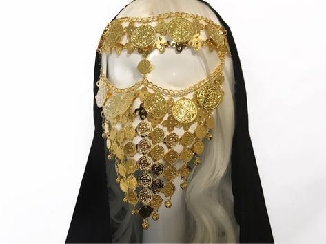 Hijazi Veil Gold Coin Face Veil face chain tribal | Etsy Egyptian Headpiece, Egyptian Heritage, Egyptian Accessories, Face Chain, Egyptian Clothing, Free Woman, Amenhotep Iii, Face Veil, Headpiece Jewelry