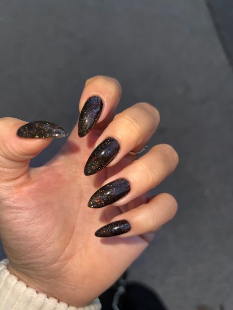 Black Galaxy Nails Acrylic, Black Sparkle Nails Acrylic, Black Galaxy Nails, Sparkly Black Nails, Black Sparkle Nails, Cosmic Nails, Galaxy Nail Art, Black Nails With Glitter, Gothic Room