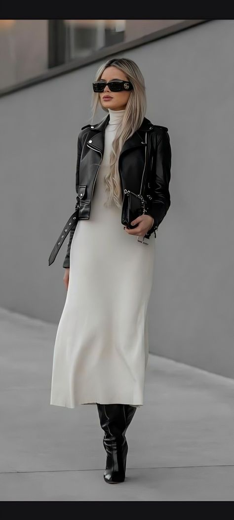 Trench And Dress Outfit, Colorado Outfits November, Modern Muse Outfit, Leather Jacket On Dress, Winter In Dc Outfits, Upscale Dinner Outfit Classy, Fall Fashion Looks 2024, Classy But Edgy Outfits, Classy Dark Feminine Outfits