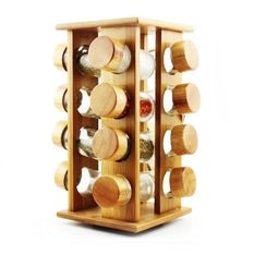 Dinner Essentials Spice Rack 16-piece Set (Brown) Bamboo Countertop, Revolving Spice Rack, Countertop Spice Rack, Rotating Spice Rack, Unique Jars, Kitchen Cabinets For Sale, Eco Kitchen, Kitchen Finishes, Spice Rack Organiser