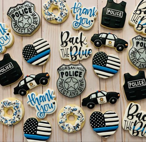 Police Themed Cookies, Police Badge Cookies Decorated, Law Enforcement Cookies, Police Badge Cookies, Police Retirement Cookies, Police Cookies Decorated, Cop Cookies, Police Cake Design, Police Cookies