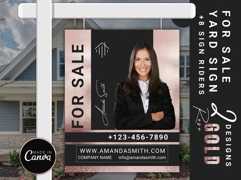 Rose Gold Realtor Yard Sign, Real Estate Agent Yard Sign, Yard Sign Template, For Sale Yard Sign, Modern Yard Sign, Yard Sign Riders Modern Yard, Real Estate Yard Signs, Real Estate Signs, Build Brand, Gold Sign, Open Houses, Yard Sign, Sign Templates, Yard Signs