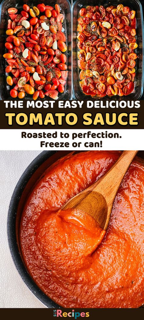 🍅 Elevate your pasta game with this rich and flavorful Oven-Roasted Tomato Sauce! 🌿🔥 Bursting with the vibrant taste of ripe tomatoes, roasted garlic, and fragrant herbs, this homemade sauce is a game-changer for any pasta dish. Simply toss fresh tomatoes with olive oil, garlic, and your favorite herbs, then let them roast to caramelized perfection in the oven. #TomatoSauce #Homemade #RoastedTomatoes #PastaPerfection 🍝 Red Pasta Sauce Recipes Tomatoes, Baking Tomatoes For Sauce, Roasted Tomato Pasta Sauce Canning, Spaghetti Sauce Roasted Tomatoes, Homemade Tomatoes Sauce Recipes, Pasta Sauce Recipes Tomato Fresh Roasted, Homemade Pasta Sauce Roma Tomatoes, Roaster Pan Tomato Sauce, Tomato Sauce From Fresh Tomatoes Roasted