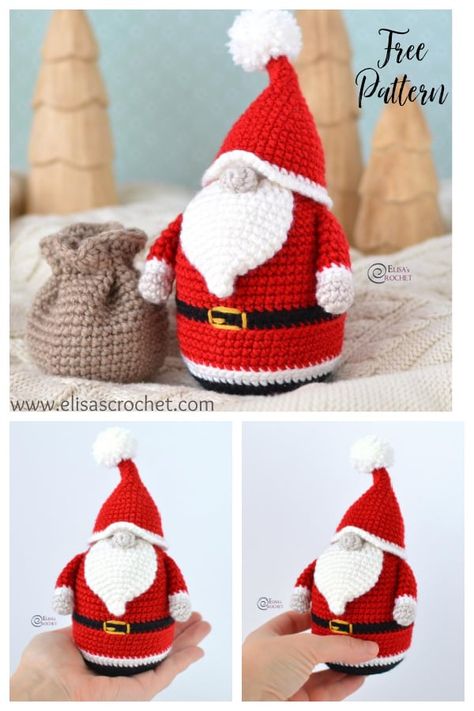 Crochet Snowman Gnome Free Pattern, Amigurumi Santa, Crochet Gnome, Christmas Crochet Patterns Free, Christmas Crochet Pattern, Crochet Toys Free, Crochet Santa, Santa Patterns, Crochet Xmas