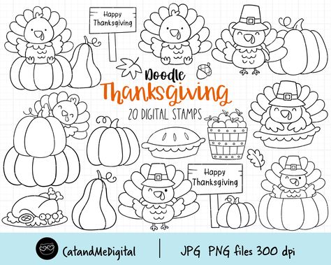 Stamp Png, Turkey Clipart, Turkey Drawing, Star Doodle, Autumn Clipart, Fall Clipart, Pumpkin Clipart, Dinosaur Background, Kawaii Doodles