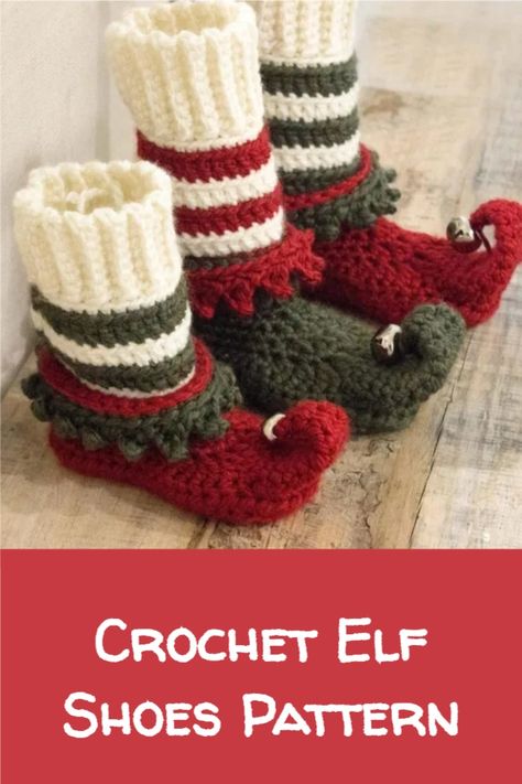 Elf Shoes Pattern, Crochet Elf Hat Pattern, Crochet Elf Hat, Crochet Elf, Elf Slippers, Little Boots, Easy Beginner Crochet Patterns, Crochet Christmas Ornaments Free, Christmas Crochet Patterns Free