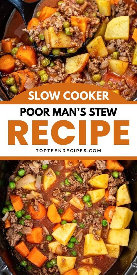 There’s nothing poor about this cowboy stew recipe. In my opinion, this ground beef crock pot recipe is a great way to elevate a simple ingredient’s flavor. Ground beef can be used in so many recipes, and slow cooker poor man’s stew is one of my favorites. It is full of flavor, low in fat, and you get to eat veggies all in one dish! Slow Cooker Ground Beef Stew, Ground Beef Crock Pot, Cowboy Stew Recipe, Ground Beef Stew Recipes, Beef Crock Pot, Poor Mans Stew, Ground Beef Crockpot Recipes, Cowboy Stew, Ground Beef Stews