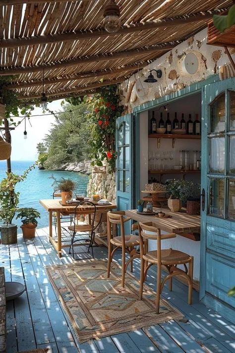 Seaside Cafe, Small Beach Houses, Villain Outfits, Dream Beach Houses, Dream Life House, Travel Places, Dream House Exterior, Alam Yang Indah, Dream House Decor