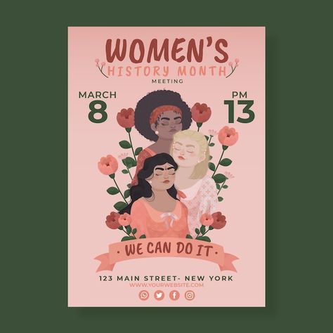 Women's History Month, Women's History, Women’s History, Vertical Poster, Womens History Month, Gymnastics Workout, We Can Do It, Vector Hand, Women In History