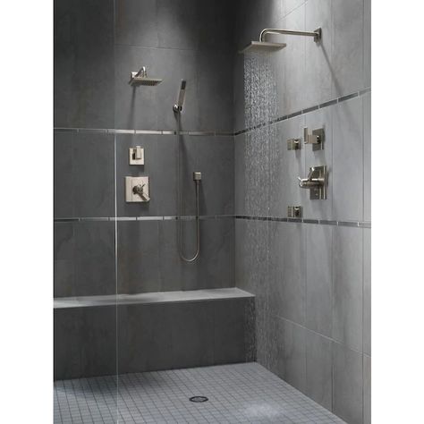 Slate Bathroom, Restroom Renovation, Bathroom Projects, Vanity Makeover, Indoor Design, Luxury Office, Bathroom Idea, Bathroom Shower Tile, Bathroom Remodel Shower