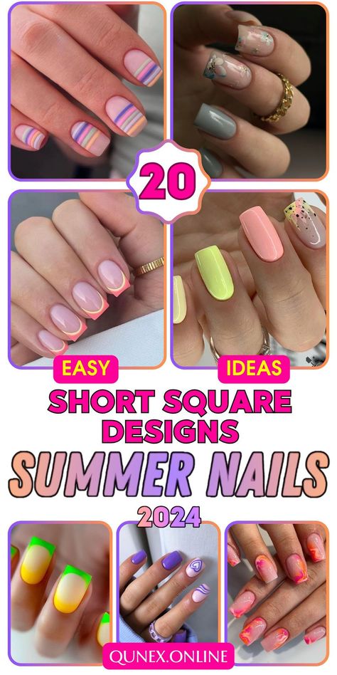 French tip perfection: Short square nails for summer elegance! Add a touch of sophistication with classic French tips, perfect for any summer event. Summer Short Nails Square, Cute French Tip Nail Ideas, Summer French Tips Square, Summer French Manicure Designs, Nail Designs Summer Square, Summer French Tip Nails Square, Square Tip Nail Designs, Fun French Tips Square, French Tip Summer Nails 2024