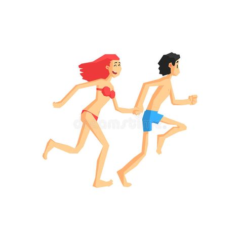 Couple In Swimsuits Running Holding Hands stock illustration Running Holding Hands, People Holding Hands, Person Running, Inktober 2024, Walking People, Flat Vector, Background Illustration, Cartoon Style, Hand Illustration