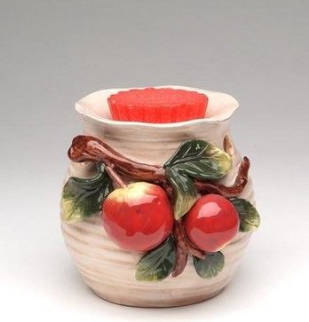 5 Inch Colored Apple on Branch and Leaves Themed Tart Burner - farmhouse - Home Fragrance - StealStreet Big Candle Holder, Apple Kitchen, Tart Burner, Ceramic Apple, Big Candles, Themed Decorations, Apple Theme, Apple Tart, Beautiful Farmhouse