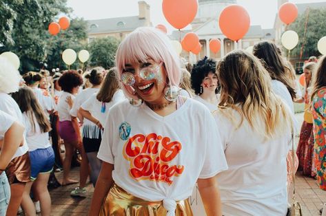 Disco Theme Bid Day: “get it right chi o’s tight” Recruitment Photoshoot, Disco Bid Day, National Panhellenic Conference, Race Theme, Spirit Days, Chi Omega Sorority, Sorority Events, Disco Theme, Sorority Bid Day