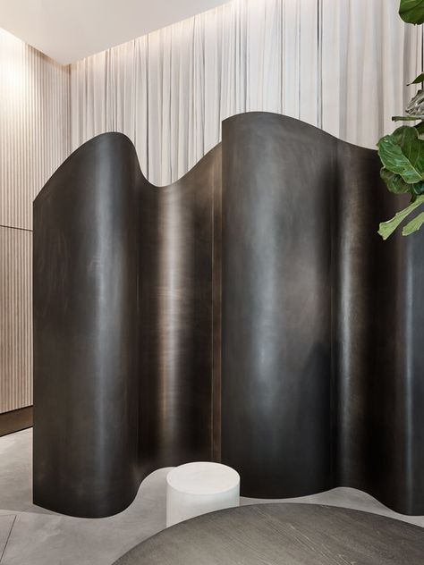 Howard Hotel by Space Copenhagen | Hotel interiors Design Studio Space, Concrete Effect Paint, Copenhagen Hotel, Copenhagen Design, Space Copenhagen, Curved Walls, Lobby Design, 아파트 인테리어, Partition Design