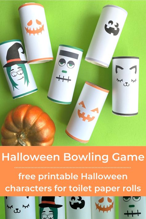 Halloween pumpkin bowling is a BLAST! Transform your toilet paper rolls into Halloween characters with these free printables. Fun for the classroom, at home or Halloween parties. #halloweenpartygamesforkidsdiy #pumpkinbowling #diybowling #halloweengames #toiletpapercraft #toiletpapergames Pumpkin Toilet Paper Roll, Toilet Paper Games, Halloween Bowling, Pumpkin Bowling, Classroom At Home, Halloween Games Activities, Halloween Craft Activities, Fun Halloween Activities, Creative Christmas Crafts