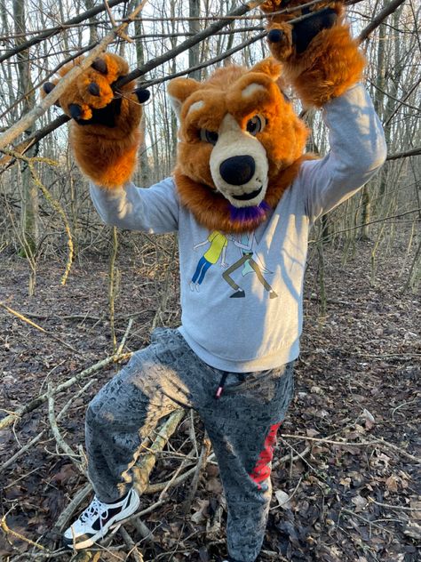 #furrypride #fursuit #bearfurry #bear #woods #bearwoods Bear Fursuit Head, Fursuit Species, Bear Fursuit, Bear In The Woods, Fursuit Ideas, Mood Bored, Fursuit Head, Bear Costume, Dungeons And Dragons Characters