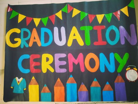 Board Decoration For Kindergarten, Graduation Day Board Decoration, Graduation Day Decoration, Graduation Ceremony Decorations, Decorations For Kindergarten, Decoration For Kindergarten, School Decoration, Graduation Crafts, Kindergarten Graduation